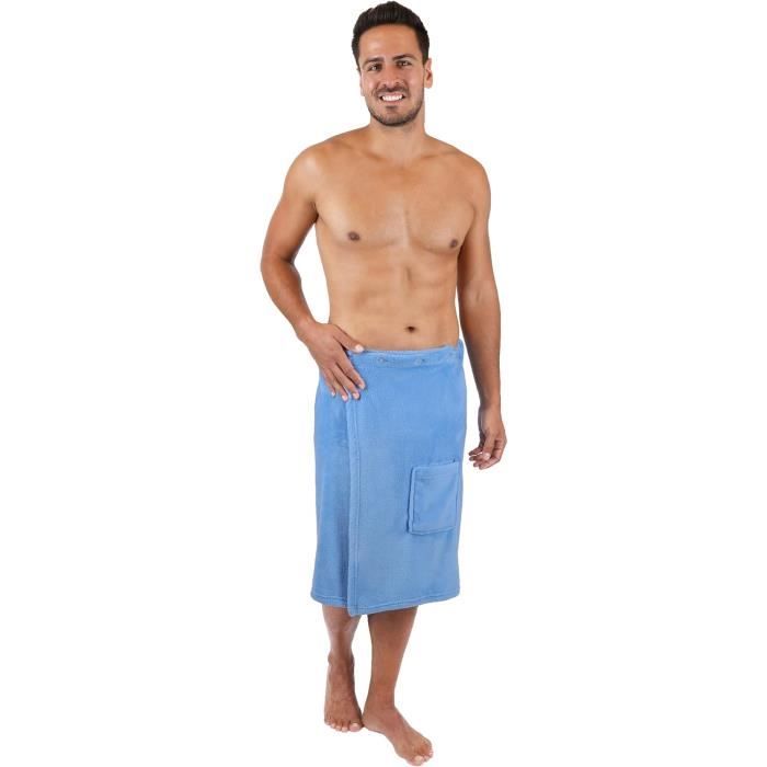 Serviette Sauna Homme Microfibre 140x70cm - Peignoir Court Ajustable Boutons Pression Spa Plage