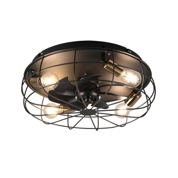 Ventilateur de plafond avec plafonnier - Trondheim - Noir - 3 vitesses - LED - Métal - Trio