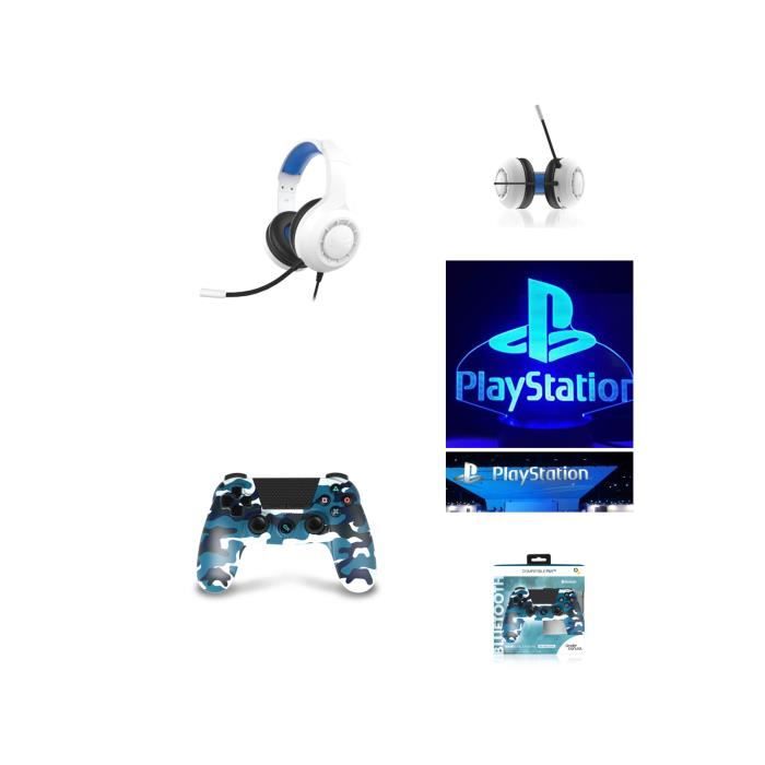Pack PS4 Bluetooth BLEU CAMOUFLAGE 3.5 JACK + Casque