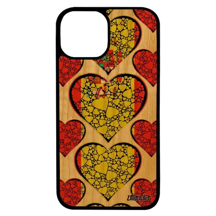 Coque iPhone 13 pro max vrai bois silicone drapeau espagne espagnol