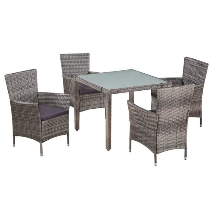 vidaXL Mobilier à dîner de jardin 5 pc et coussins Résine tressée