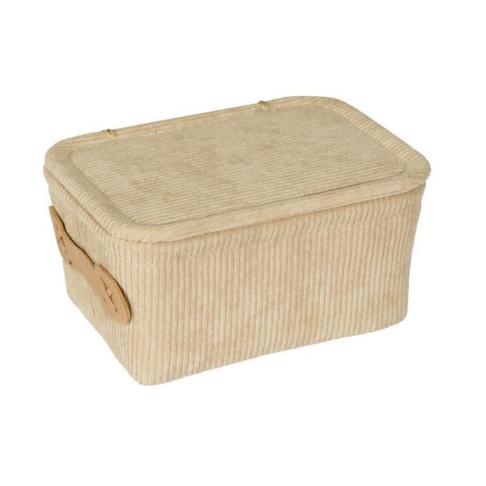 Panier De Rangement Salle De Bain WENKO Anela - Velours Côtelé Avec Couvercle - 19x10x14 Cm - Bleu Foncé