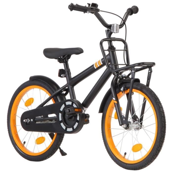 Zerodis Vélo d'enfant avec porte-bagages avant 18 pouces Noir et orange HB042