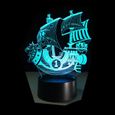 3D Nuit Lumière Lampe Acrylique Coloré ONE PIECE THOUSAND SUNNY Bateau Pirate -1