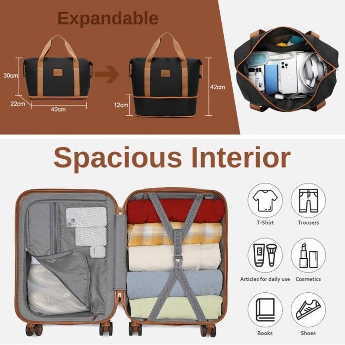 Kono Sac de Voyage Cabine 2 Pièces, Sac de Week-End avec Compartiment à Chaussures et Trousse de Toilette, Idéal pour Voyage et Court Séjour (Gris Kono Sac de Voyage Cabine 2 Pièces, Sac de Week-End avec Compartiment à Chaussures et Trousse de Toilette, Idéal pour Voyage et Court Séjour (Gris