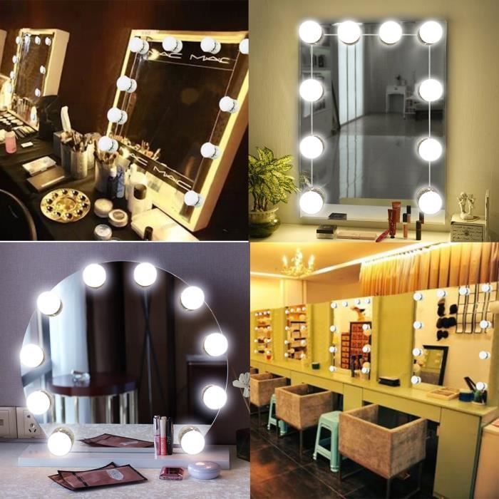 BNGXR Lumière Miroir pour Coiffeuse, LED Lumières de Maquillage, 10  Ampoules Hollywood Kit de Lumière, Dimmable Lampe pour Eclairage Miroir, 3  Couleurs 10 Niveaux de Luminosité : : Luminaires et Éclairage