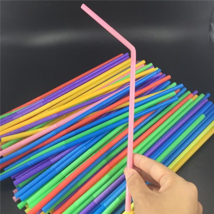 100 Pcs Emballé individuellement Coloré Jetable Extra Long Flexible  Flexible En Plastique Pailles à Boire. (0,23'' de diamètre et 10,2 » de  long)
