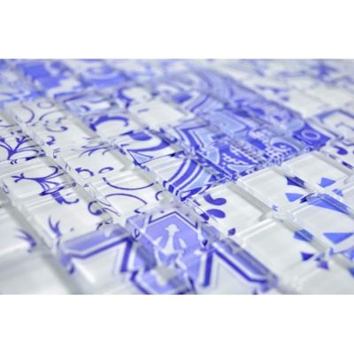 Mosaïque de verre Rétro Vintage Carreaux de mosaïque blanc bleu - MOS88-Retro-33 - Carré - 23x23x8 mm - 0,09 m² - Bricolage