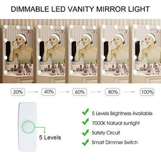 Chargeur USB LED lumières de miroir de courtoisie, lumière de maquillage  d'éclairage puissant à 10 ampoules, blanc froid pour - Cdiscount Au  quotidien