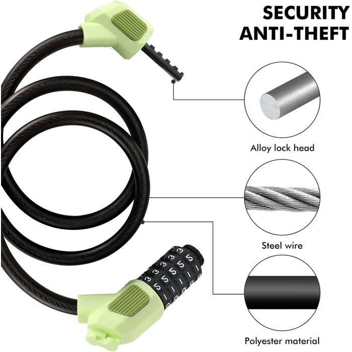 Antivol Vélo Câble à Combinaison – Code 4 Chiffres Réinitialisable – Câble En Acier Gainé PVC – Idéal Vélo, Moto, Trottinette – 0,4 M – Haut Niveau De Sécurité - 4