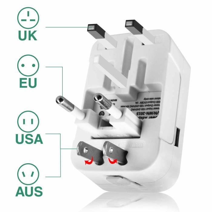 Adaptateur de voyage pour + de 100 pays avec une pochette de voyage offerte