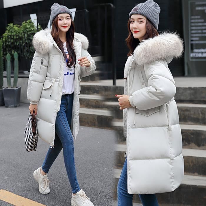 Femme Doudoune d Hiver Doudoune Longue Capuche Fausse Fourrure