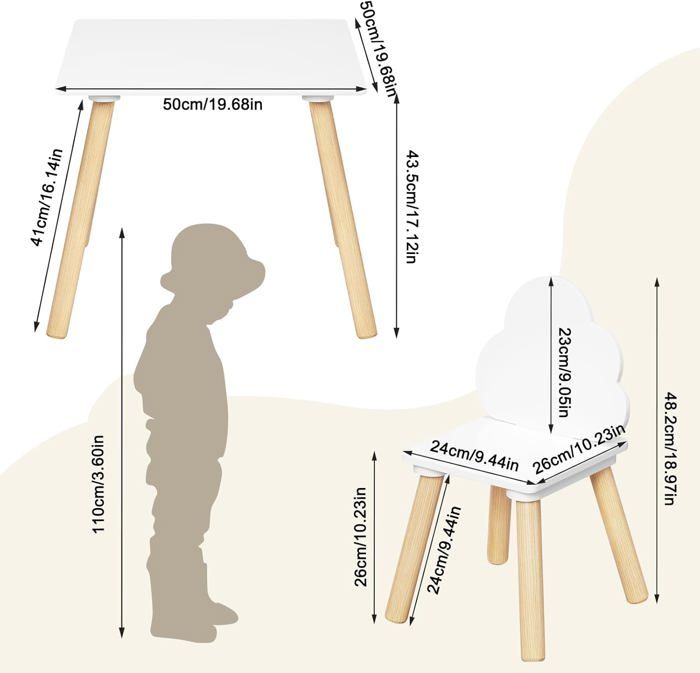 WOLTU Ensemble Table + 2 Chaises Enfant Motif Océan – Table 60×60×44 Cm, Chaises 50 Cm – Idéal 2-6 Ans, Chambre Ou Salon
