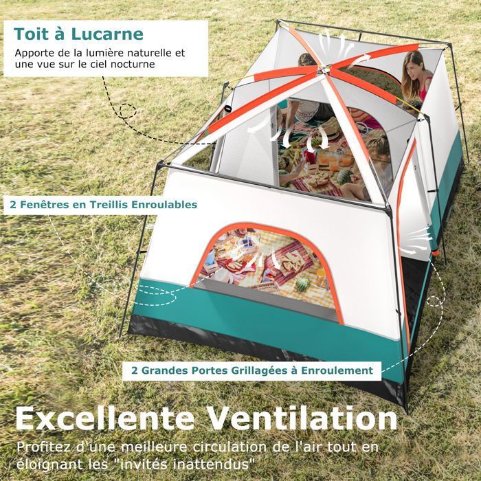 Tente Gonflable COSTWAY 2-4 Pers., 230x230x163 Cm, UPF50+, étanche, Montage 2 Min, Avec Pompe