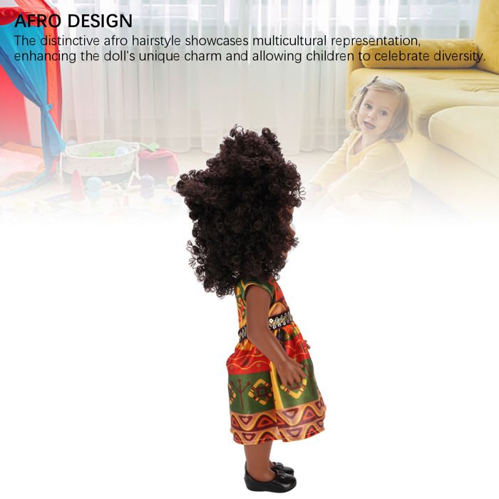 Poupée Noire 14 Pouces - Robe Et Vêtements Interchangeables - Coiffure Afro - Plastique Souple - Jouet Multiculturel