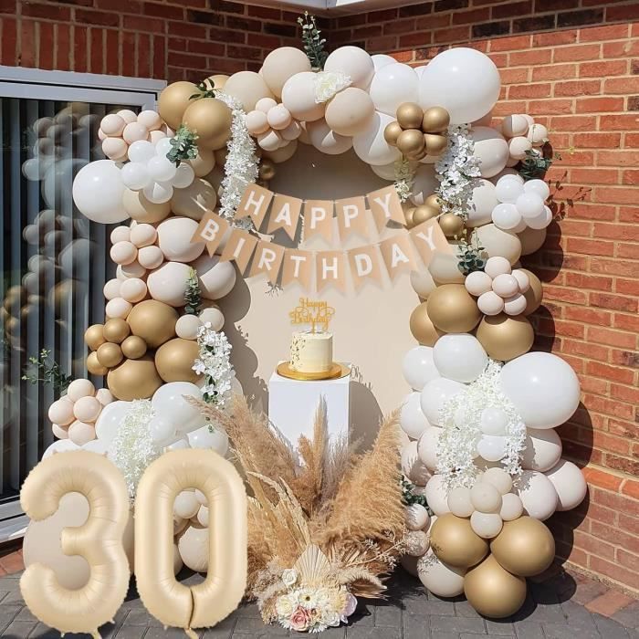Decoration Anniversaire 30 Ans Femme,APERIL Deco 30Ans Ballon,Ballon Beige  Or avec Bannière Joyeux Anniversaire Nappe Table Pompons - Cdiscount Maison