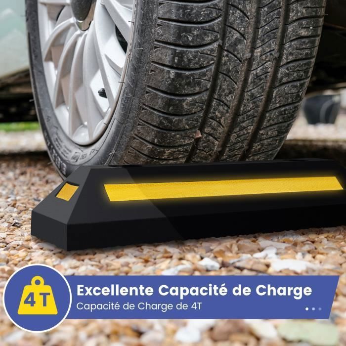 ACXIN Lot De 2 Butées De Roue Caoutchouc Réfléchissantes - Aide Au Stationnement 60 X 12 X 10 Cm - Protection Garage