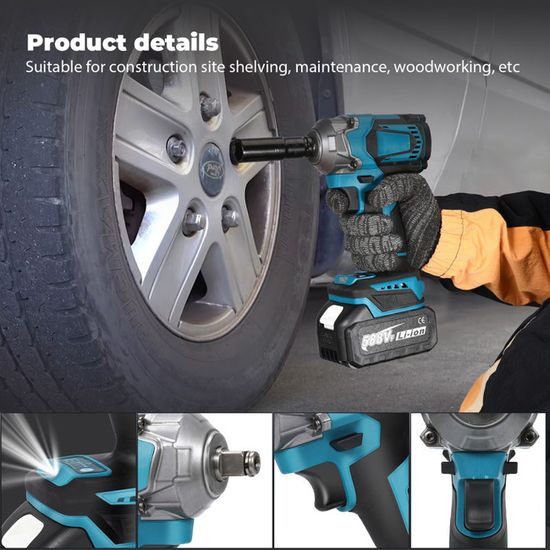 ONEVAN 21V clé à chocs électrique sans brosse 1200 N.m clé sans fil tournevis électrique outil électrique pour Makita 18V batterie broche  1420