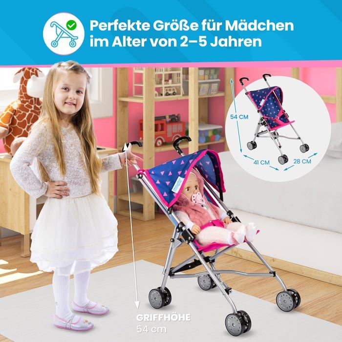 Poussette pour poupée légère pliante type parapluie avec harnais – Kinderplay (KP0290S Poussette pour poupée légère pliante type parapluie avec harnais – Kinderplay (KP0290S
