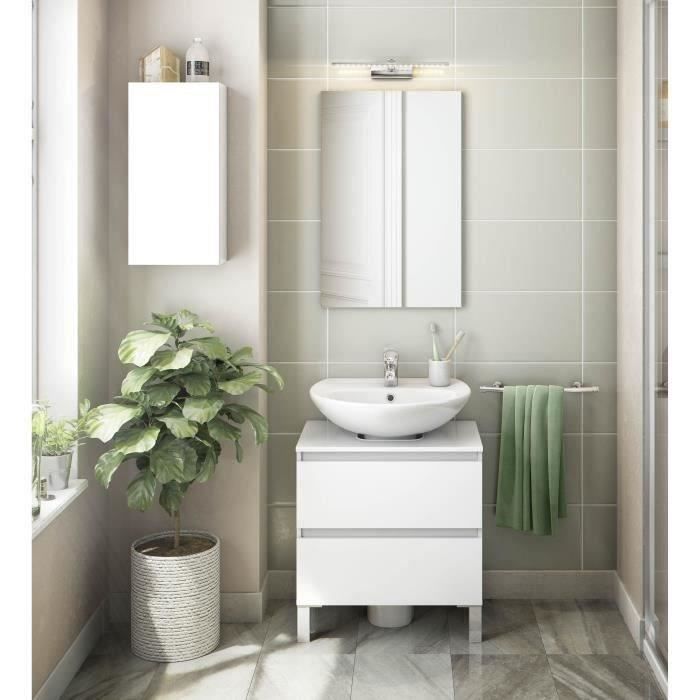 Meuble sous-lavabo - 2 tiroirs - 60 cm - Blanc brillant - DESTAL
