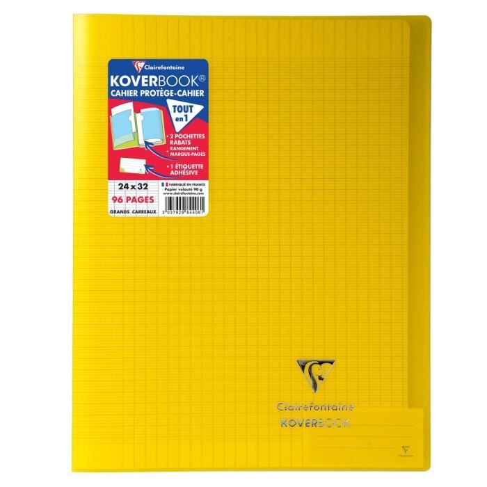 CLAIREFONTAINE Koverbook Cahier piqure 48 pages avec rabats - 240 x 320 mm - Seyes papier PEFC 90 g - Jaune