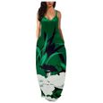 Robe pour femme avec poche décontractée d'été à col en V lâche grande taille longue robe longue Vert-0
