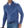 T-Shirt Homme - Polo Zipper Bleu - Manches Longues - Confortable et Respirant-0