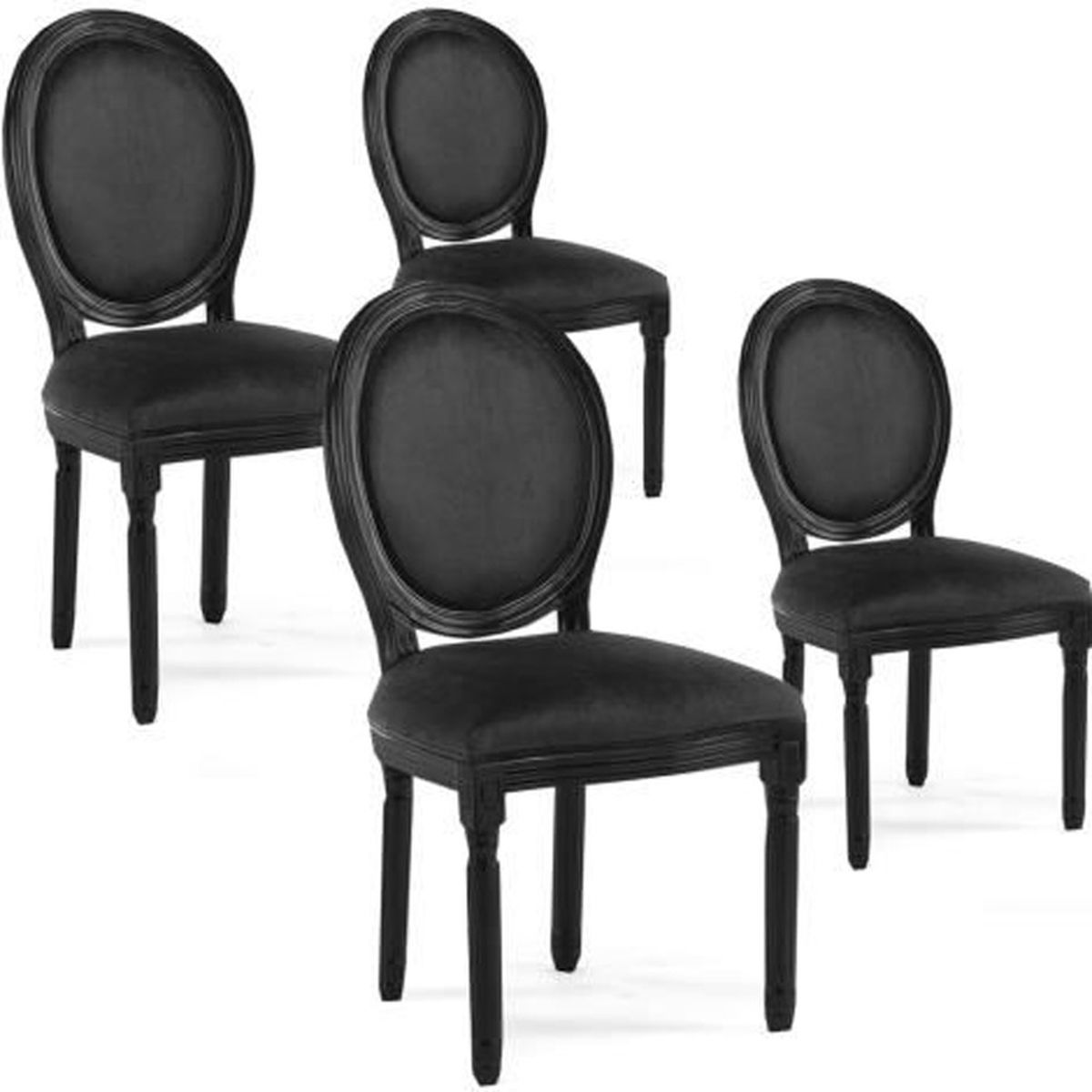 Lot De 4 Chaises Médaillon Louis Xvi Velours Noir Achat