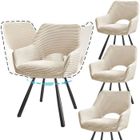 WAFTING Lot de 4 Chaises de Salle à Manger, Fauteuil Pivotantes avec Accoudoirs, Rembourrées avec Dossier en Velours,Beige