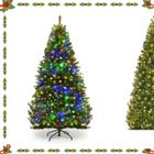 BRAND Sapin de Noël LED Lumineux 180cm COSTWAY-350 Lumières LED Multicolore à 11 Modes-5 Changements de Couleur-Pied en Métal-Branches