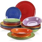 vancasso, Série Bonita, Service de Table Complet en Céramique, 18 Pièces Assiettes, Style Minimaliste Multicoloré-Bleu et Orange