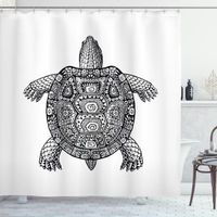 ABAKUHAUS Tortue Rideau de Douche, Art tribal de tortue, 175 cm x 220 cm, Noir et blanc