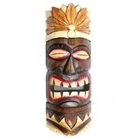 Masque Tiki h30cm en bois motif plumes Marron