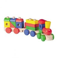 Jouet pour bébé - Train à empiler en bois - Cubes de formes différentes - Vert et bleu - Ressources durables