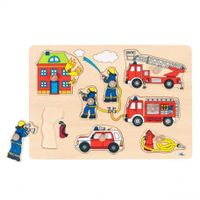 Puzzle à encastrements - GOKI - Pompiers - 8 pièces - Boutons en bois