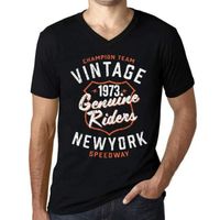 Homme T-Shirt Col V New York Genuine Riders 1973 50 Ans T-Shirt Cadeau 50e Anniversaire Vintage Année 1973 Noir