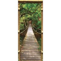 Sticker décoratif pour porte, trompe l'oeil encadrement de porte d'une paillote vue sur le pont en bois vers la jungle, thaïlande,