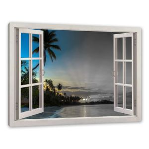 Wallpaper Plage Bateau Vue Depuis Une Fenetre Panoramique Toile Mur Art For Free