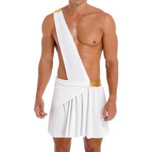 ENSEMBLE DE LINGERIE iixpin Déguisement Grec Homme Sexy Adulte Costume Grèce Antique Rome Toge Cosplay Lingerie S-3XL Blanc