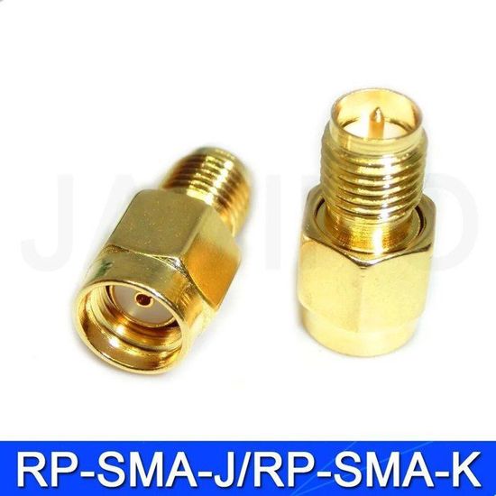 Adaptateurs RF Coaxiaux RP-SMA 2 Pièces - Mâle Jack à Femelle Push-On, Laiton Plaqué - Pour Câbles Antenne, Réseau