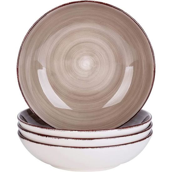 Assiettes Creuses En Porcelaine Henten Home - Lot De 6 - 900 Ml - Style Bohème, Passe Au Four, Lave-vaisselle, Micro-ondes