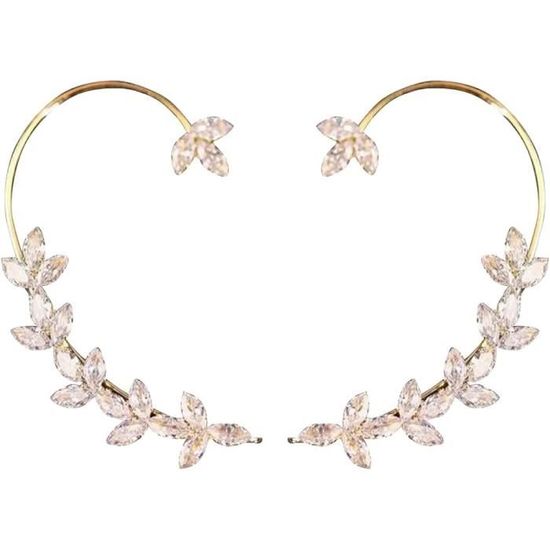 Ear Cuff Cartilage Sans Piercing ALEXCRAFT - Clip Argenté Avec Strass, Faux Conque, Style Bohème