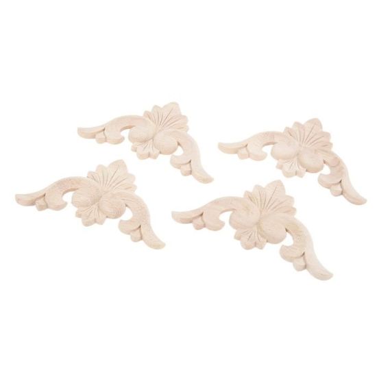 Fydun Applique D'angle 4pcs Bois Sculpté Coin Applique Belle Sculpture