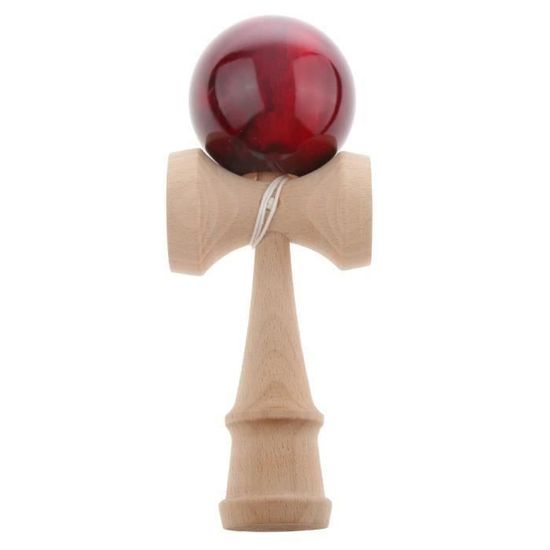 Jouet Traditionnel Japonais Poignée en Bois Boule de Cristal Kendama Jeu de Sport pour Enfants (Rouge