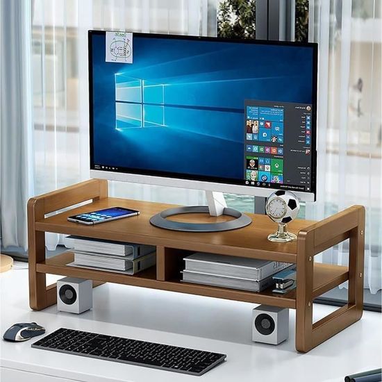 Support Imprimante Bureau IBUYKE - 2 Niveaux Bois Clair - Avec Tiroir Rangement - Organisateur Multifonction