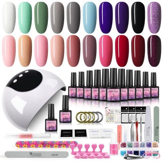 COSCELIA Kit Nail Art Vernis Semi Permanent Lampe UV LED Gel Nail