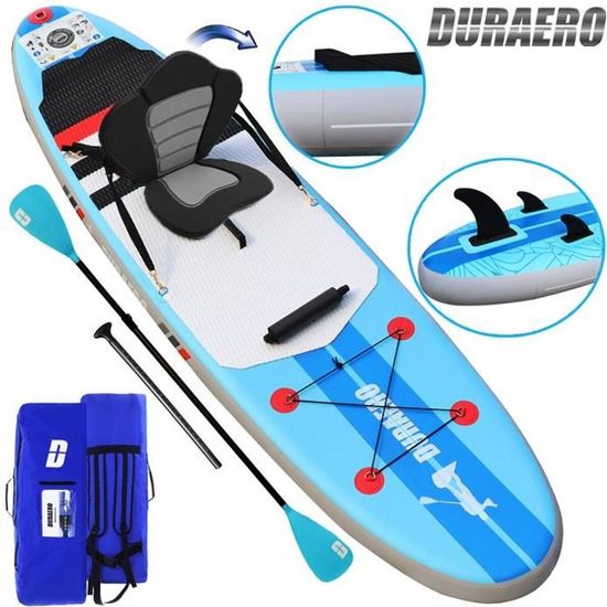 Stand up paddle Gonflable SUP Board, siège kayak sport nautique, double pagaie réglable, accessoire complet, 305 x 76 x 15 cm, jusqu