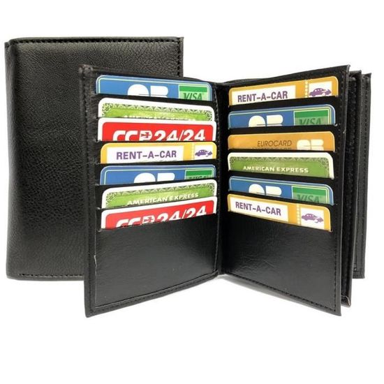 Charmoni Grand Portefeuille Homme 4 Volets Cuir Synthétique Noir - 7 Cartes + Porte-Monnaie