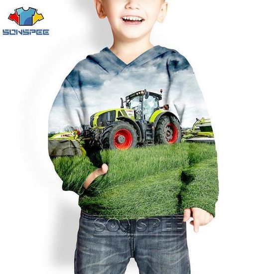 S&c Capuche Impression de photographies Tracteur Vert Tracteur Hoodie Azur 