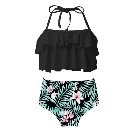 YiZYiF Maillot De Bain Deux Pièces Fille Imprimé Fleur Tankini Bikini Halter 3-16 Ans